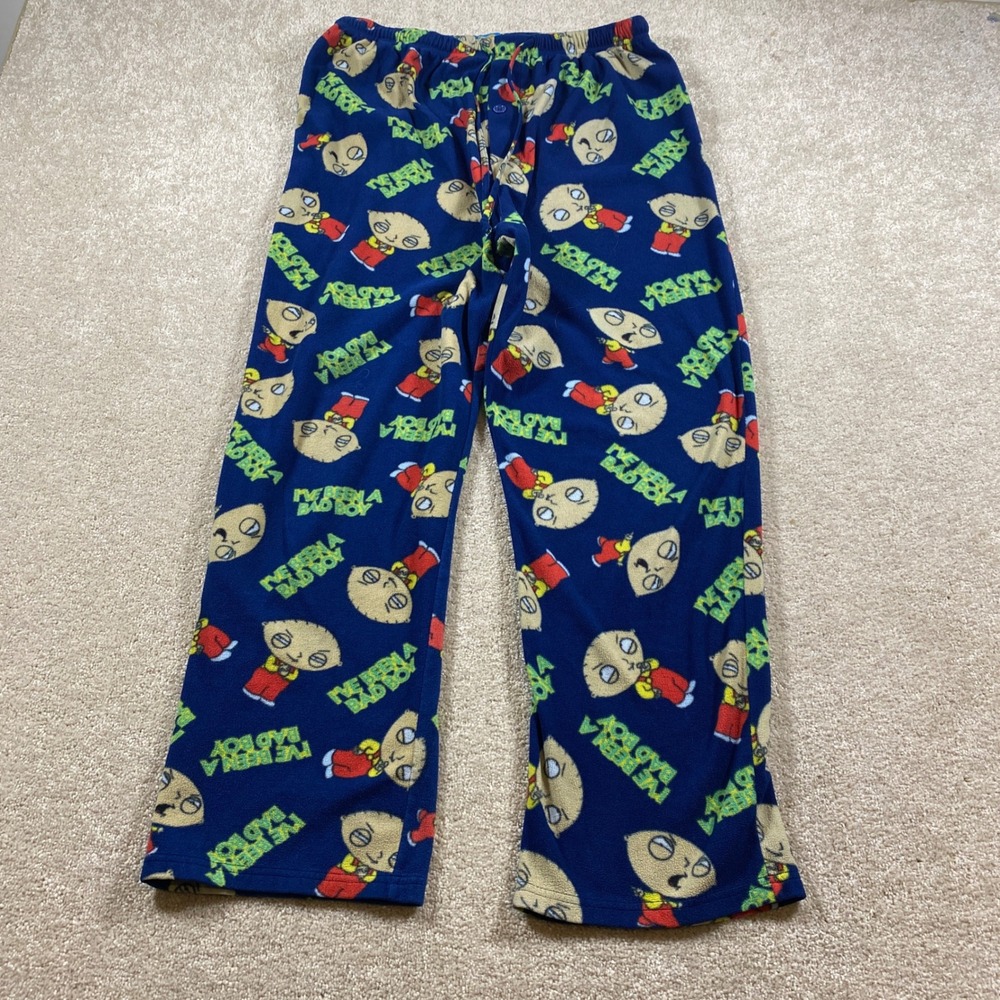 Family Guy Pajama Pants Mens M Blue Stewie Griffin Fleece I've Been a Bad Boy